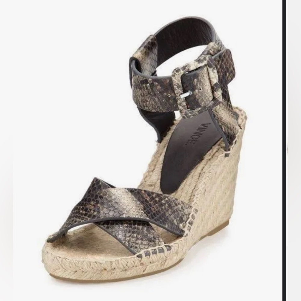 Never worn Vince Stephania Python-Print Leather Espadrille Wedge, Black/White